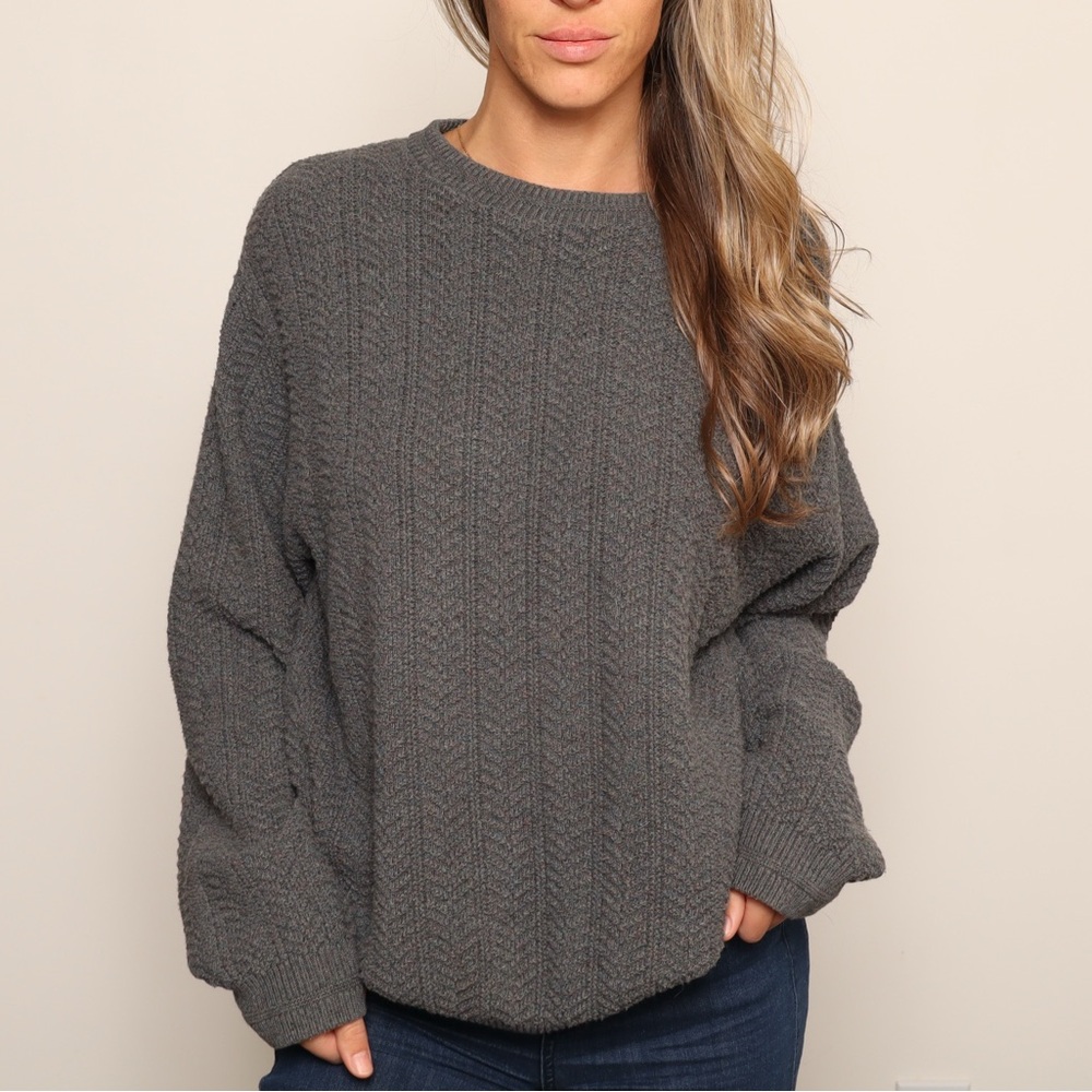 Vintage Made in USA Gray Cable Knit Grandpa Sweater